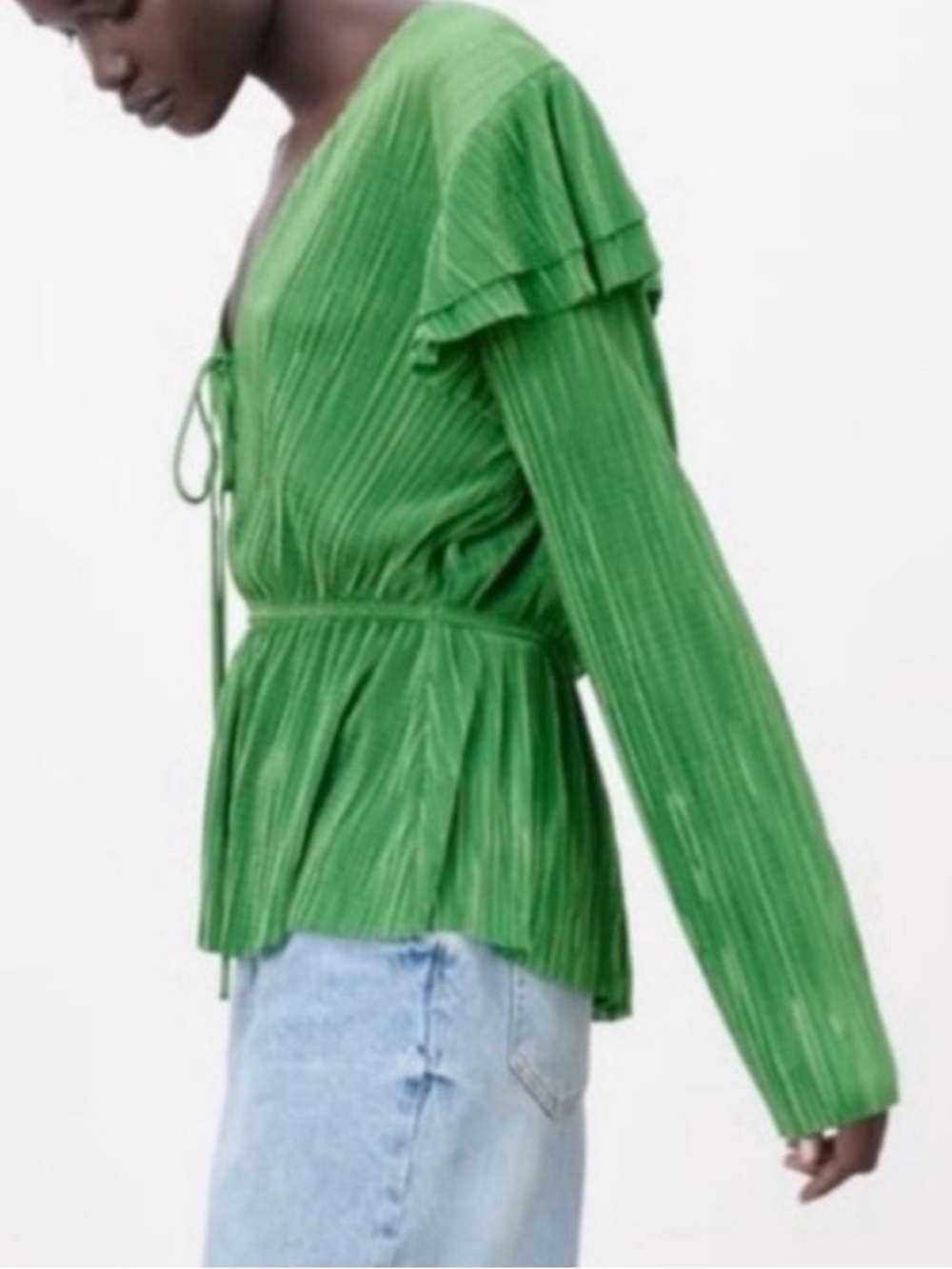 Zara Green Pleated Blouse - Picture 3 of 6